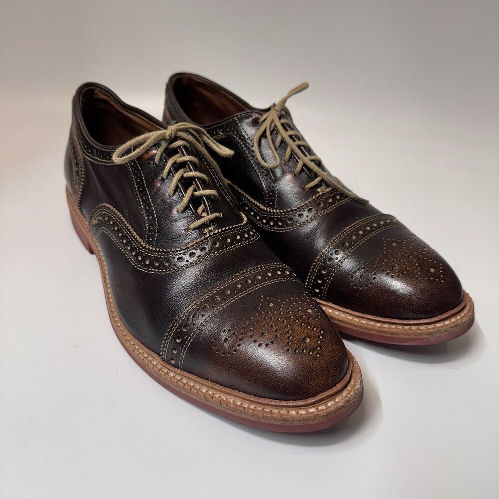 Allen Edmonds Strandmok Brown Leather Wingtip Oxford Shoes Light Brown Sole Sz11